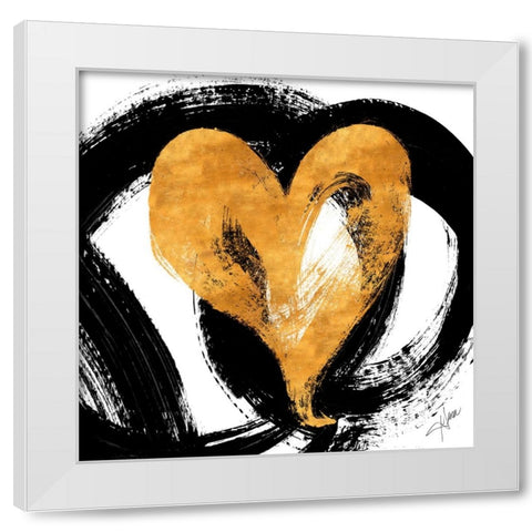 Black And Gold Heart Strokes I White Modern Wood Framed Art Print by Ritter, Gina