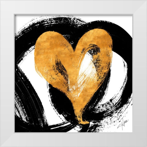 Black And Gold Heart Strokes I White Modern Wood Framed Art Print by Ritter, Gina