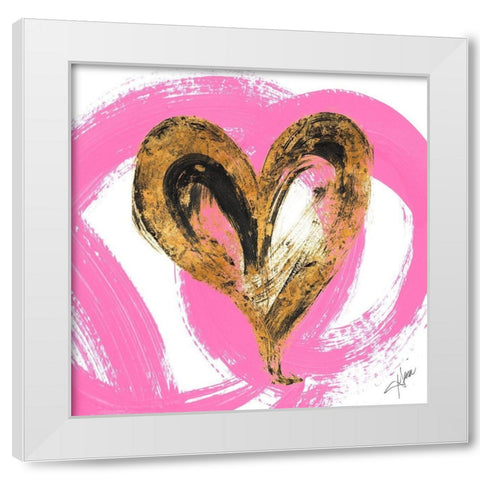 Pink and Gold Heart Strokes I White Modern Wood Framed Art Print by Ritter, Gina