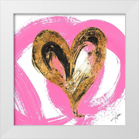 Pink and Gold Heart Strokes I White Modern Wood Framed Art Print by Ritter, Gina