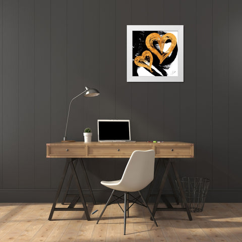Black And Gold Heart Strokes II White Modern Wood Framed Art Print by Ritter, Gina