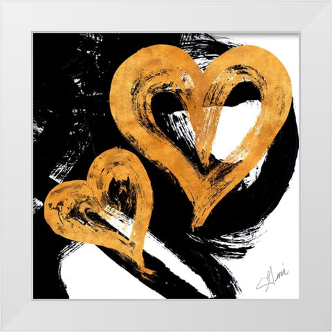 Black And Gold Heart Strokes II White Modern Wood Framed Art Print by Ritter, Gina
