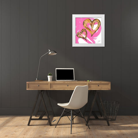 Pink and Gold Heart Strokes II White Modern Wood Framed Art Print by Ritter, Gina