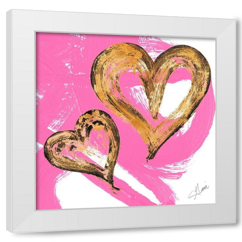 Pink and Gold Heart Strokes II White Modern Wood Framed Art Print by Ritter, Gina