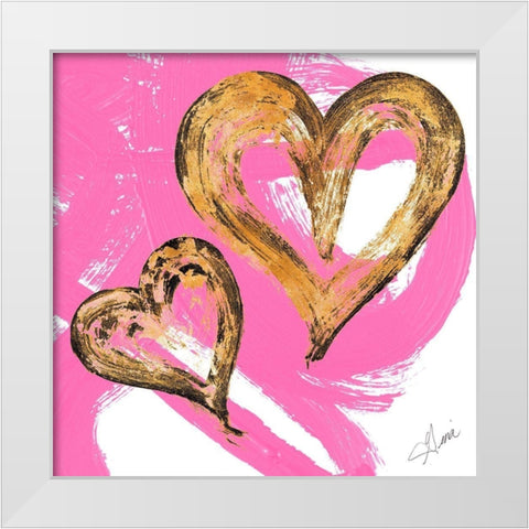 Pink and Gold Heart Strokes II White Modern Wood Framed Art Print by Ritter, Gina