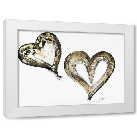 Two Gold and Black Hearts White Modern Wood Framed Art Print by Ritter, Gina