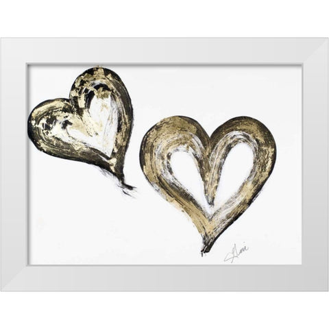 Two Gold and Black Hearts White Modern Wood Framed Art Print by Ritter, Gina