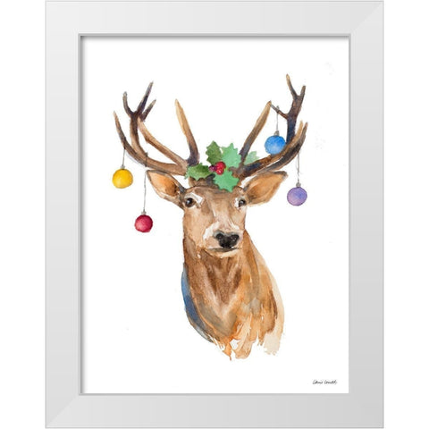 Deer with Holly and Ornaments White Modern Wood Framed Art Print by Loreth, Lanie
