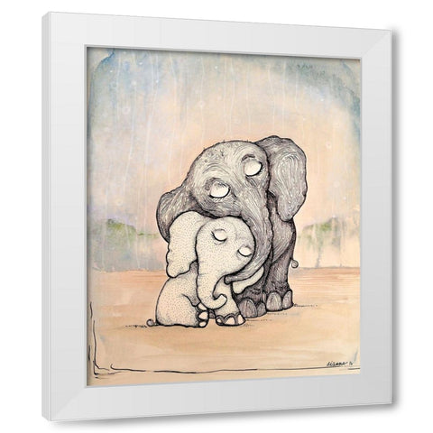 Whimsical Mom and Baby Elephant White Modern Wood Framed Art Print by Diannart