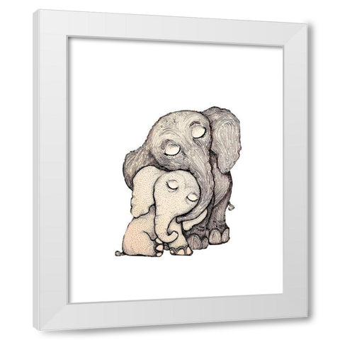 Whimsical Wooden Elephants White Modern Wood Framed Art Print by Diannart