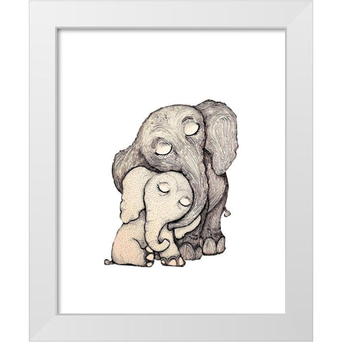 Whimsical Wooden Elephants White Modern Wood Framed Art Print by Diannart