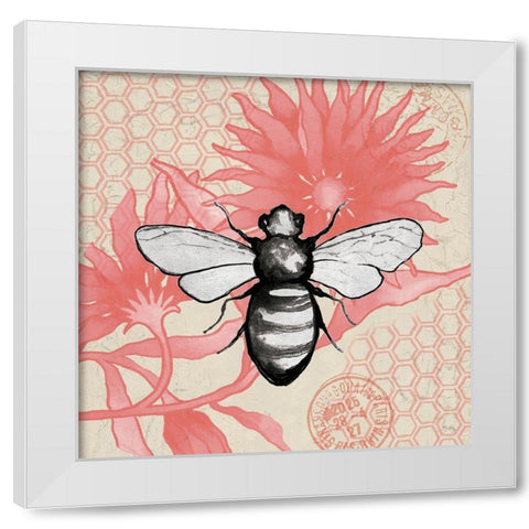 Bee on Pink Flower Square White Modern Wood Framed Art Print by Medley, Elizabeth