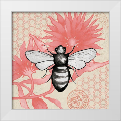 Bee on Pink Flower Square White Modern Wood Framed Art Print by Medley, Elizabeth