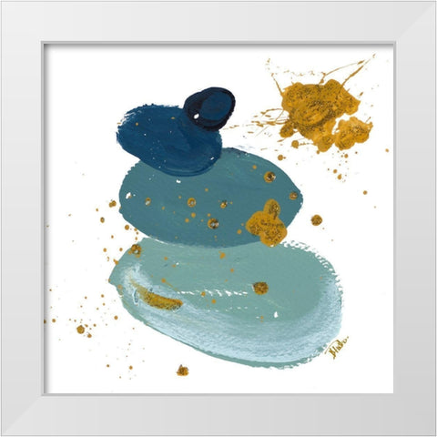 Blue Stones Square White Modern Wood Framed Art Print by Pinto, Patricia