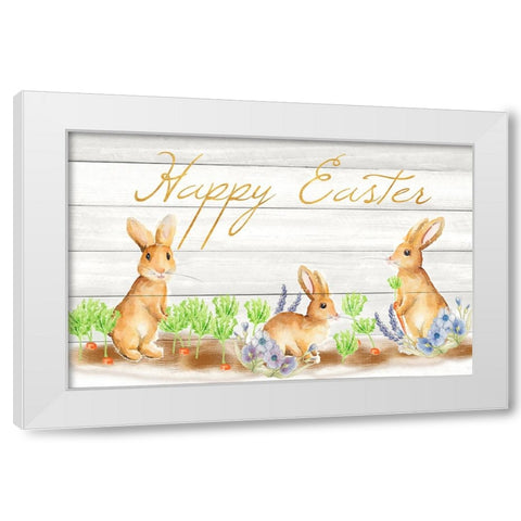 Happy Easter Bunnies (rectangle) White Modern Wood Framed Art Print by Metz, Andi