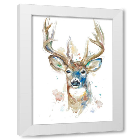 Deer Facing Front White Modern Wood Framed Art Print by Pinto, Patricia