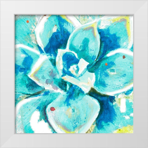 Aqua Succulent Close Up White Modern Wood Framed Art Print by Pinto, Patricia