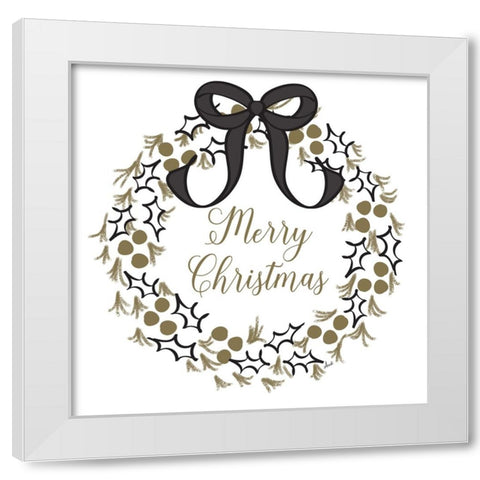 Merry Christmas Wreath White Modern Wood Framed Art Print by Metz, Andi