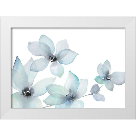 Blue Blooming Whispers II White Modern Wood Framed Art Print by Loreth, Lanie