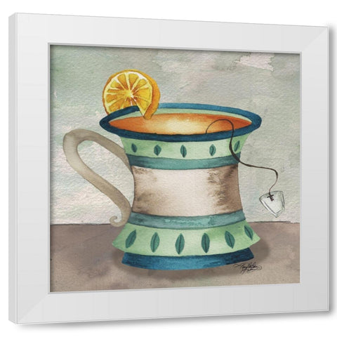 Cooling Tea White Modern Wood Framed Art Print by Baker, Mary Beth