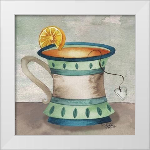 Cooling Tea White Modern Wood Framed Art Print by Baker, Mary Beth
