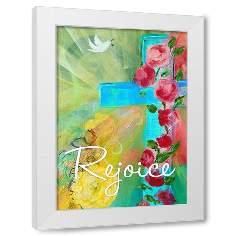 Rejoice Cross White Modern Wood Framed Art Print by Maria, Robin