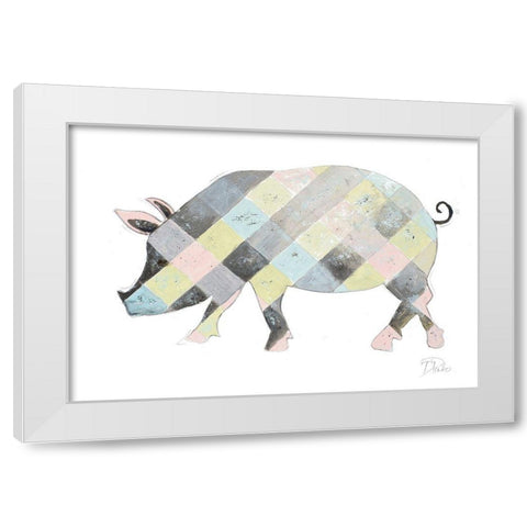 The Plaid Pig White Modern Wood Framed Art Print by Pinto, Patricia