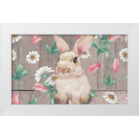 Bunny with Spring Florals White Modern Wood Framed Art Print by Medley, Elizabeth