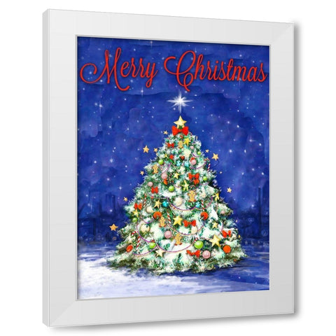 Merry Christmas Tree White Modern Wood Framed Art Print by Diannart