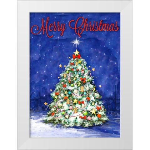 Merry Christmas Tree White Modern Wood Framed Art Print by Diannart