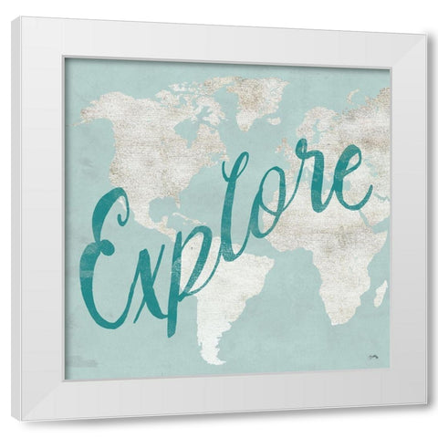 Teal Discover Map I White Modern Wood Framed Art Print by Medley, Elizabeth