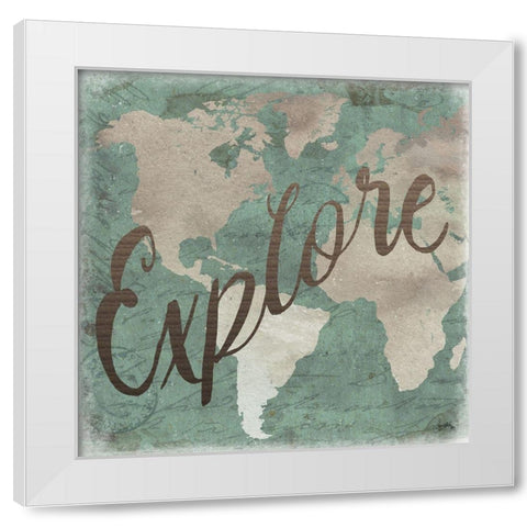 Explore Map Square White Modern Wood Framed Art Print by Medley, Elizabeth