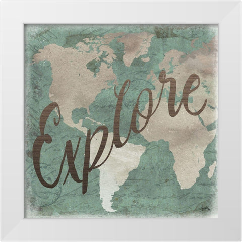 Explore Map Square White Modern Wood Framed Art Print by Medley, Elizabeth