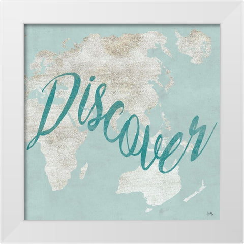 Teal Discover Map II White Modern Wood Framed Art Print by Medley, Elizabeth