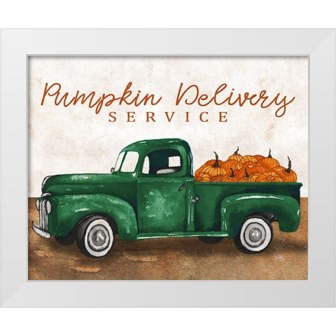 Pumpkin Delivery Service White Modern Wood Framed Art Print by Medley, Elizabeth