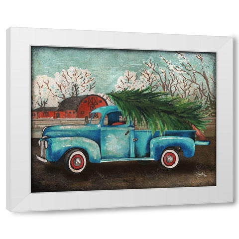 Blue Truck and Tree I White Modern Wood Framed Art Print by Medley, Elizabeth