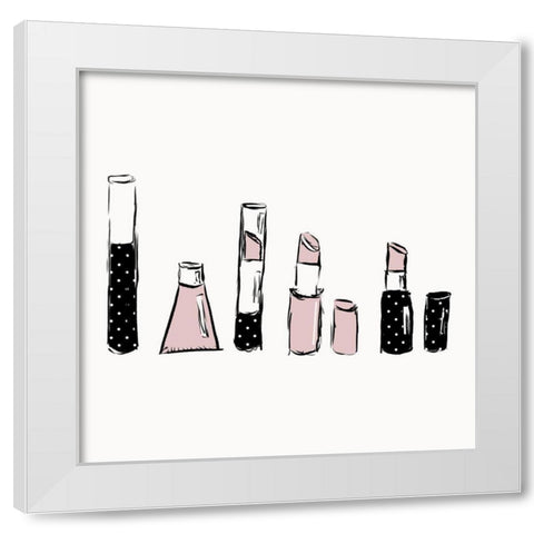 Pink Makeup White Modern Wood Framed Art Print by SD Graphics Studio