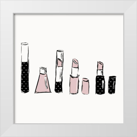 Pink Makeup White Modern Wood Framed Art Print by SD Graphics Studio