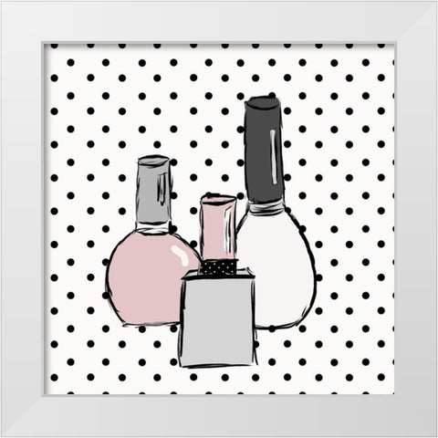 Nail Polish Dots White Modern Wood Framed Art Print by SD Graphics Studio