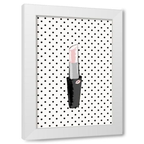 Lipstick on Polka Dots White Modern Wood Framed Art Print by SD Graphics Studio