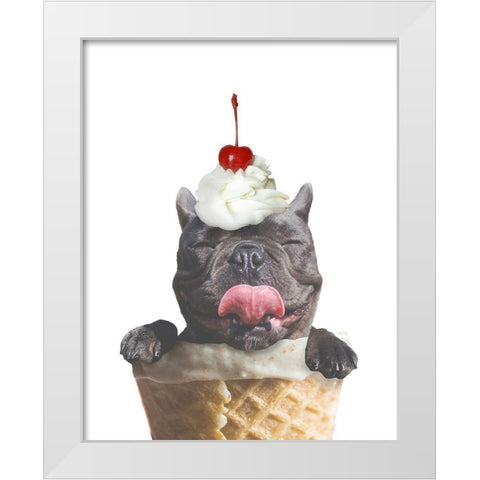 Ice Cream Dog White Modern Wood Framed Art Print by SD Graphics Studio