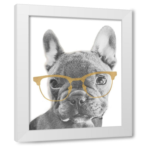 Frenchie Gold Glasses White Modern Wood Framed Art Print by SD Graphics Studio