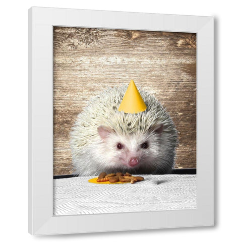 Hedgehog Party White Modern Wood Framed Art Print by SD Graphics Studio