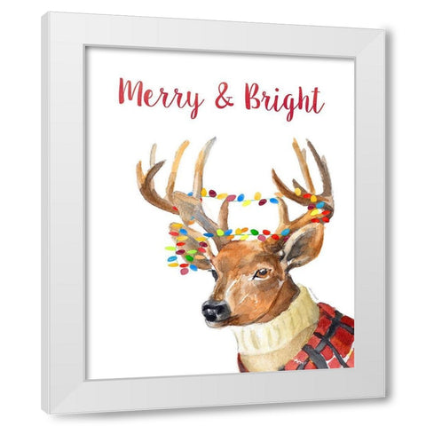 Merry and Bright Reindeer White Modern Wood Framed Art Print by Loreth, Lanie