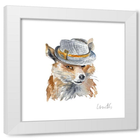 Fox with Hat White Modern Wood Framed Art Print by Loreth, Lanie