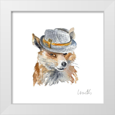 Fox with Hat White Modern Wood Framed Art Print by Loreth, Lanie