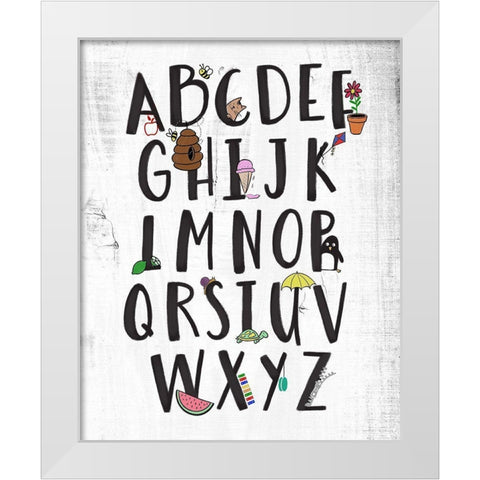 Alphabet on Wood White Modern Wood Framed Art Print by SD Graphics Studio