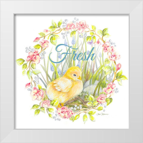 Chick And Wreath II White Modern Wood Framed Art Print by Gaynor, Janice