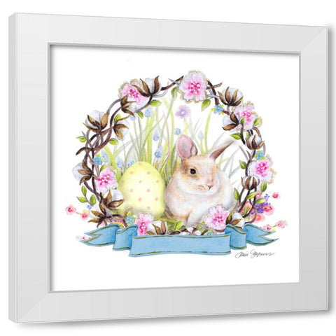 Wreath Bunny I White Modern Wood Framed Art Print by Gaynor, Janice