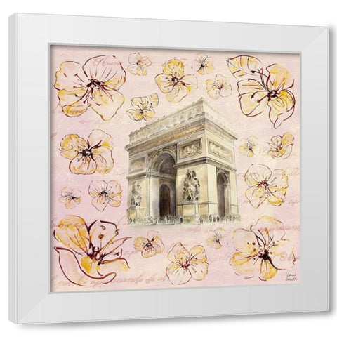 Golden Paris On Floral II White Modern Wood Framed Art Print by Loreth, Lanie